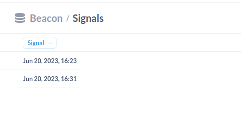 A screenshot of the table of signals sent to the beacon, showing that it stores date, time and nothing else
